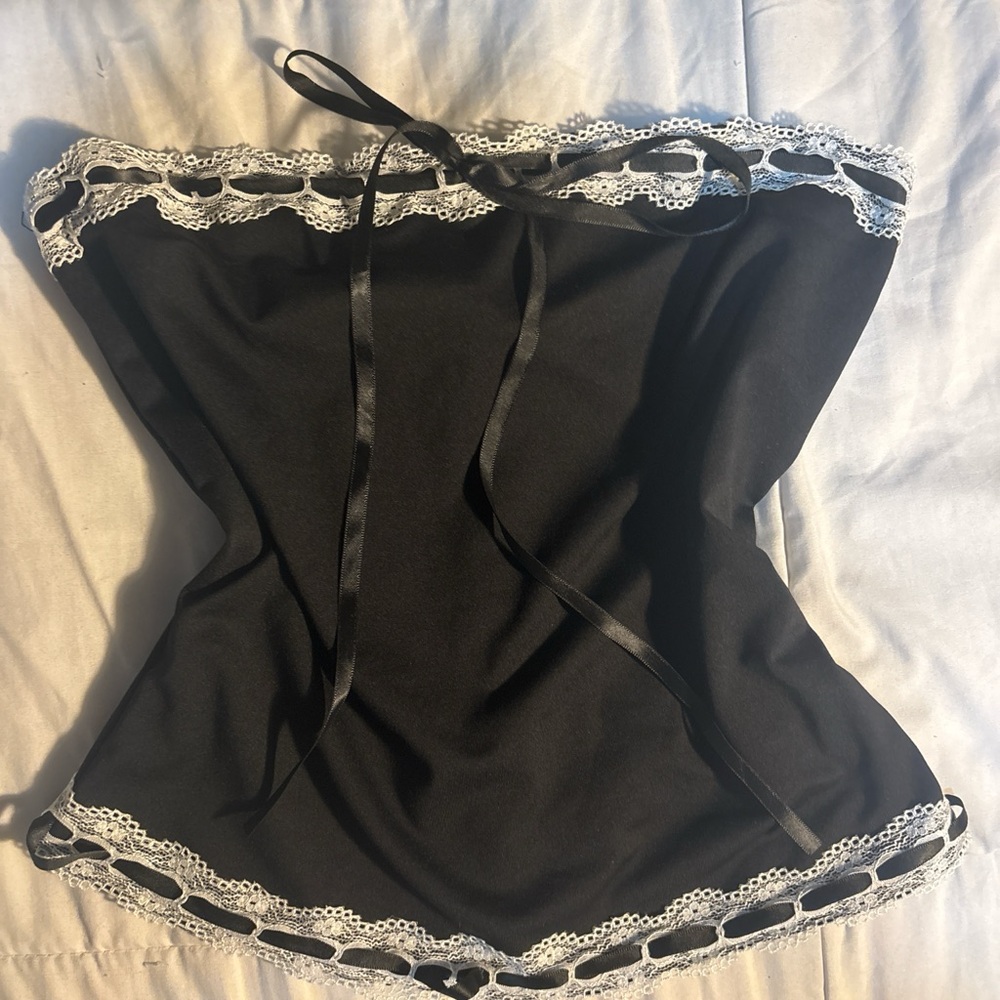 SHEIN Black Bandeau with White Lace Trim